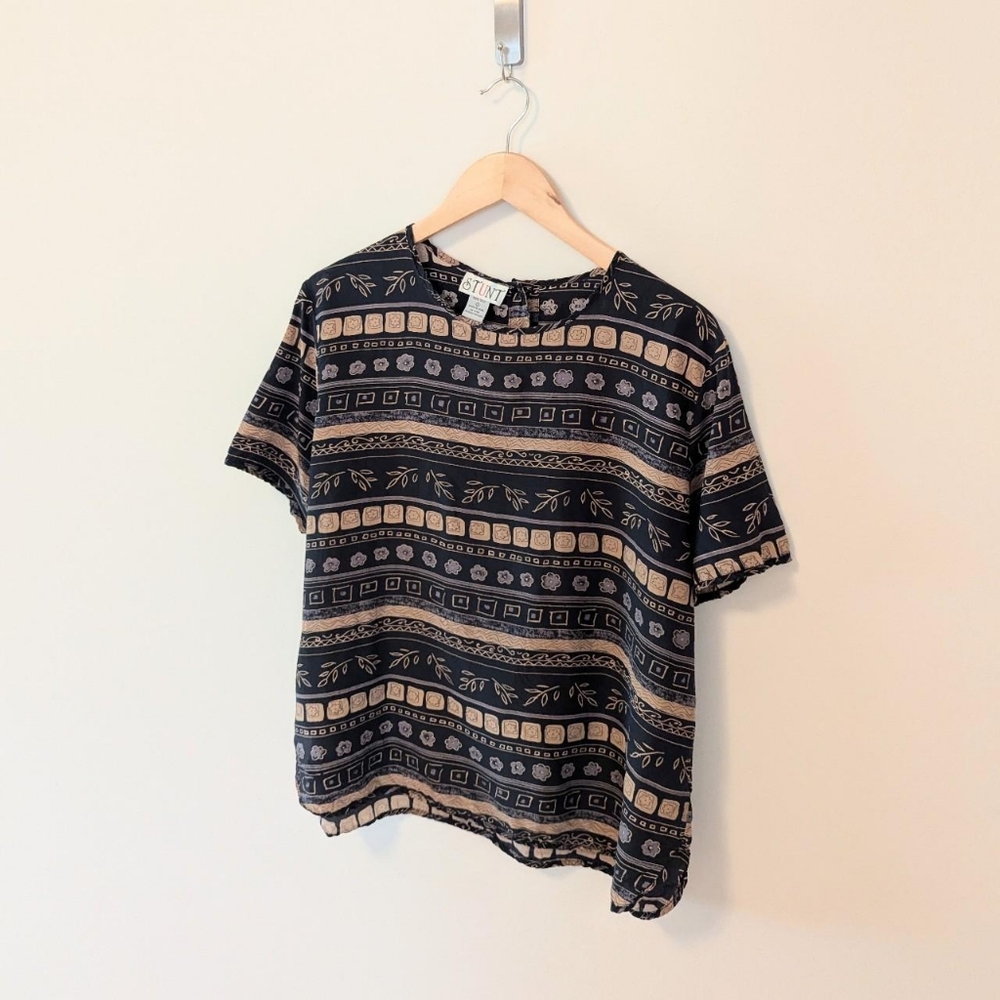 Vintage 90s Floral Silk Top - Minimal Silk T-Shirt